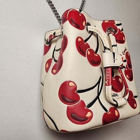 NWT COACH CZ030 Drawstring Wristlet With Cherry Print Chalk Multi - Picture 3 of 10